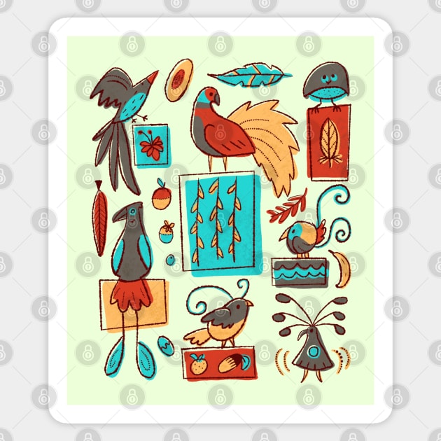 Retro 1950s Birds of Paradise Illustration Pattern Sticker by narwhalwall